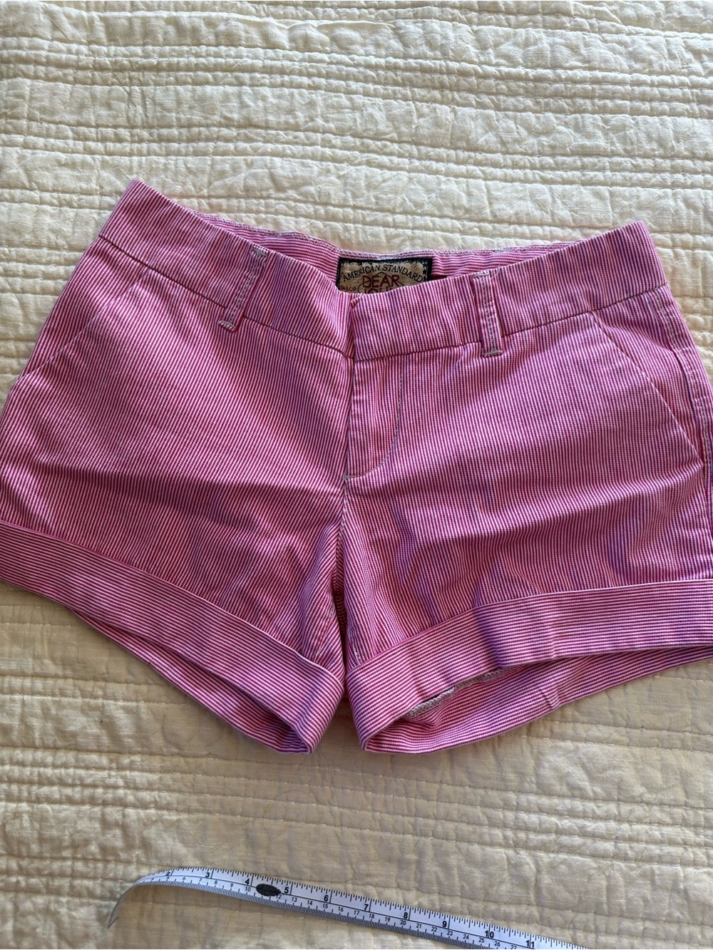 Dear John Pink Pinstriped High-Waist Cuffed Shorts